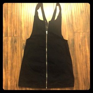 Black denim dress overall w/zip front
